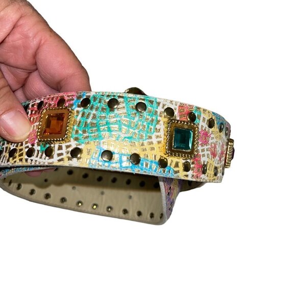 Vintage Womens Belt Size Large Multicolor Metallic Leather Rhinestone main image 6